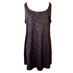Eileen Fisher Sleeveless 100% Silk Brown Sequin A-Line Mini Cocktail Dress Large